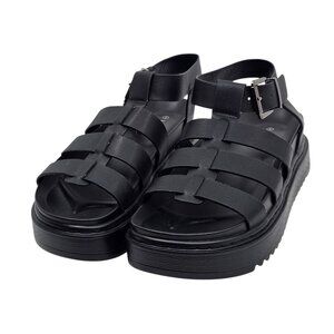 Viapipa Women's Black Platform Ankle Gunmetal Strap Chunky Sandals Size 8 NWOT